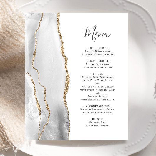 Menu de mariage gris budget agate or