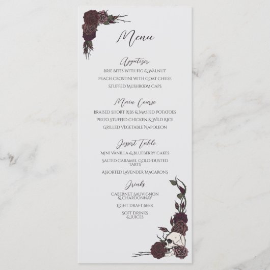 Menu de mariage gris clair floral gothique doux (Devant)