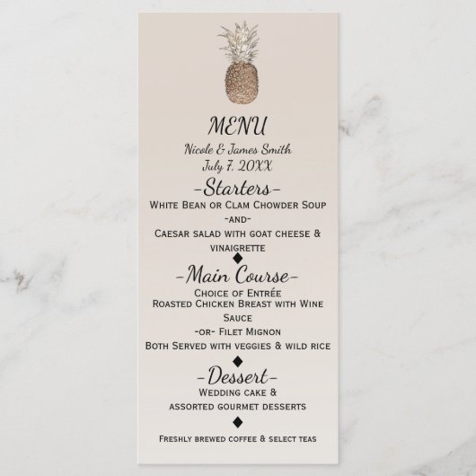 Menu de mariage hawaïen tropical à l'ananas rustiq (Devant)