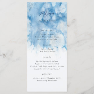 Menu de mariage hivernal bleu poussiéreux aquarell