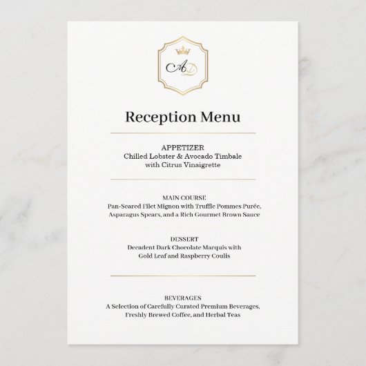 Menu de mariage Impérial Luxe – Style de réception (Devant)