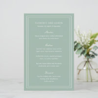 Menu de mariage intemporel au vert sauge tradition