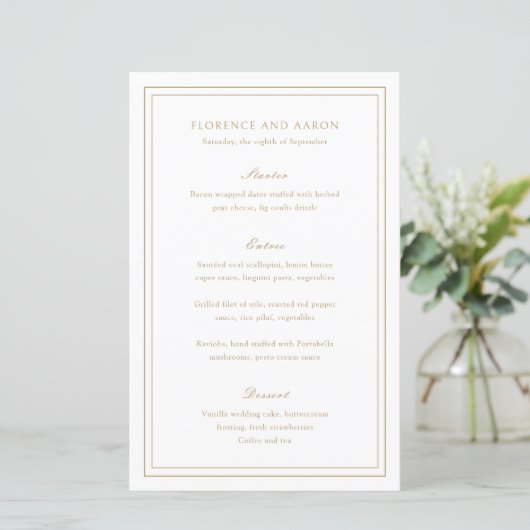 Menu de mariage intemporel en or traditionnel (Debout devant)