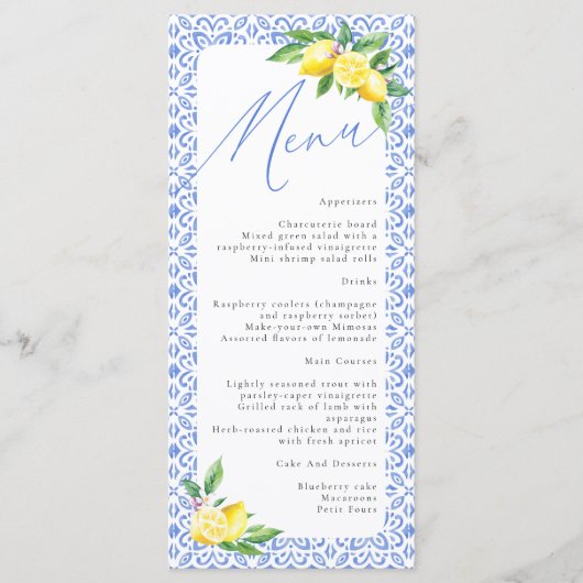 Menu de mariage italien au citron de Positano (Devant)