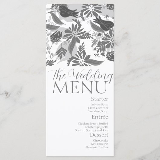 Menu de mariage jardin de roses à fleurs grises (Devant)
