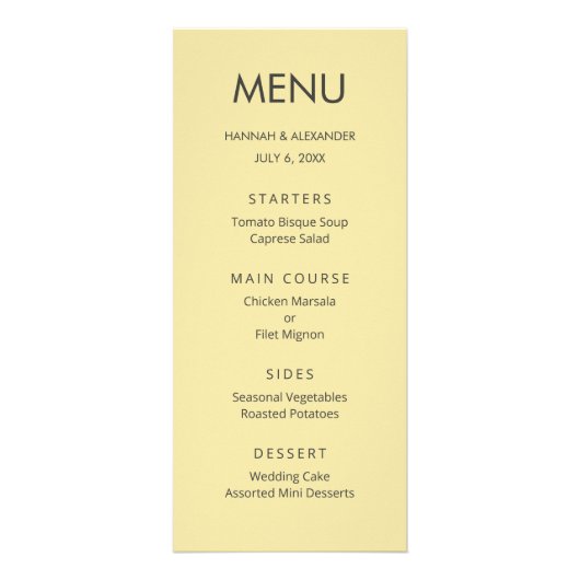 Menu de mariage jaune citron de l'île (Devant)