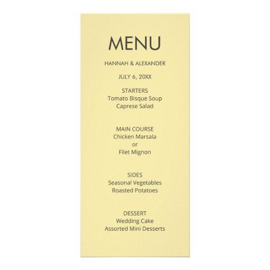 Menu de mariage jaune citron de l'île - Édition fa (Devant)