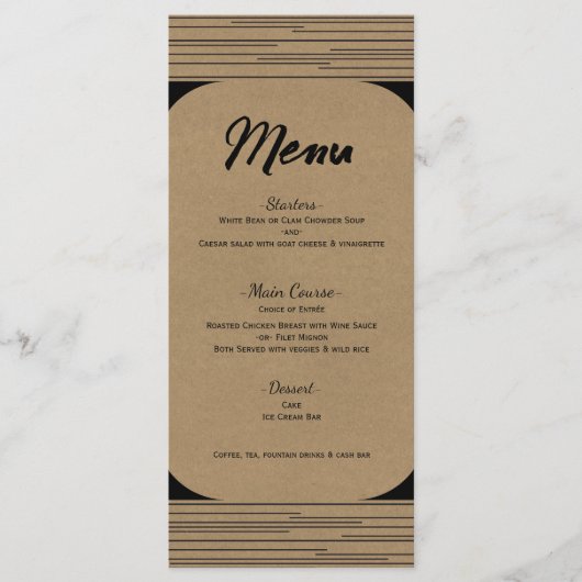 Menu de mariage lignes modernes minimales Kraft no (Devant)