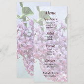 Menu de mariage lilas rose délicat (Devant / Derrière)