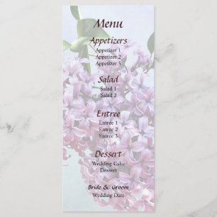 Menu de mariage lilas rose délicat