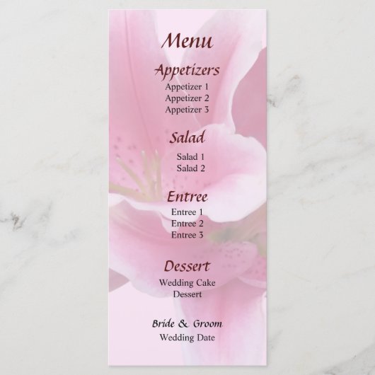 Menu de mariage Lilies Arm in Arm (Devant)