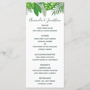 Menu de mariage luau aloha hawaïen aquarelle