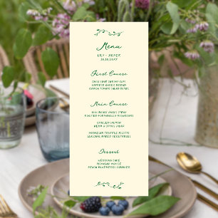 Menu de mariage manuscrit vert