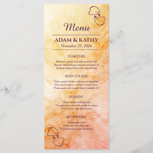 Menu de mariage Marbre Automne Chaud (Devant)