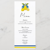 Menu de mariage méditerranéen au citron jaune bleu (Devant)