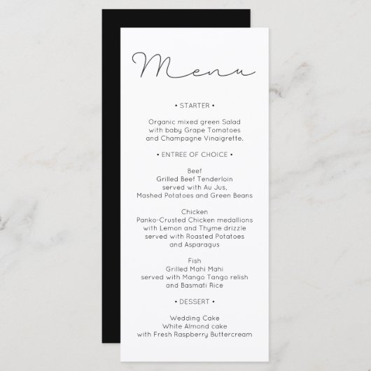Menu de mariage - menu de Fête de la mariée - (Devant / Derrière)