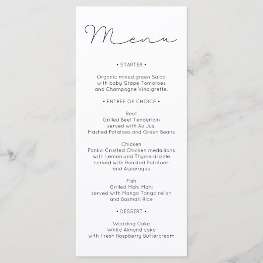 Menu de mariage - menu de Fête de la mariée - (Devant)