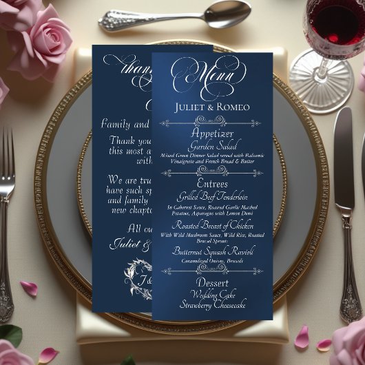Menu de mariage & Merci - Bleu