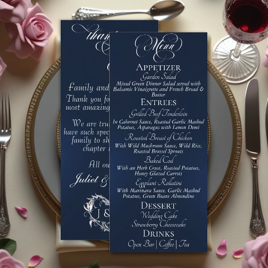 Menu de mariage & Merci - Bleu