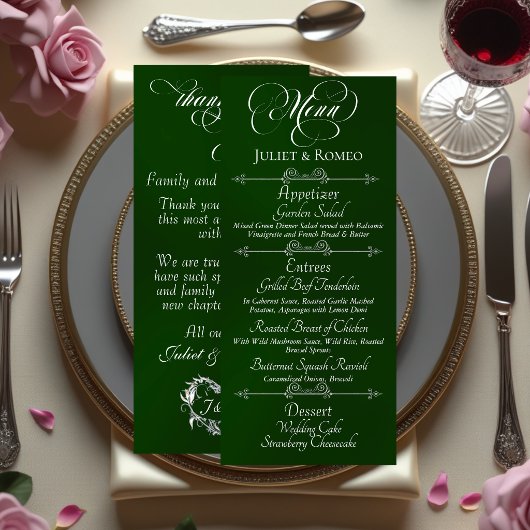 Menu de mariage & Merci - Émeraude
