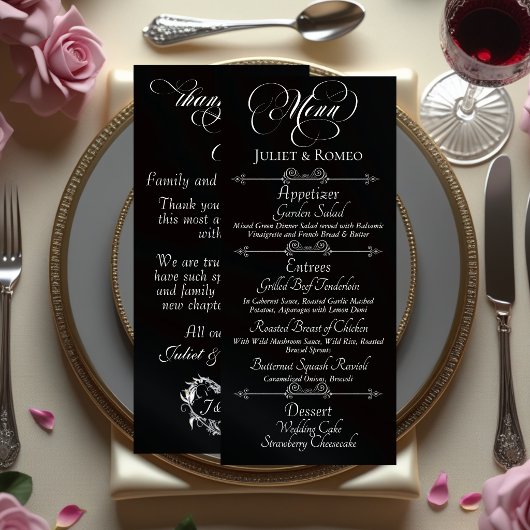 Menu de mariage & Merci - Noir