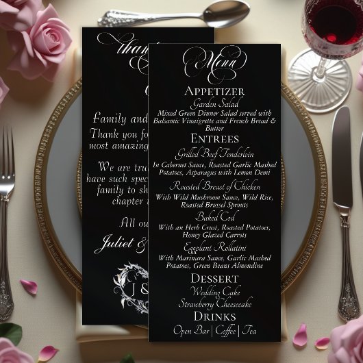 Menu de mariage & Merci - Noir