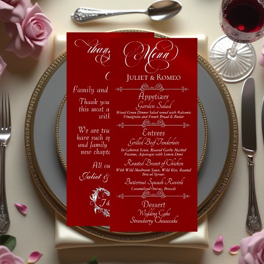 Menu de mariage & Merci - Rouge