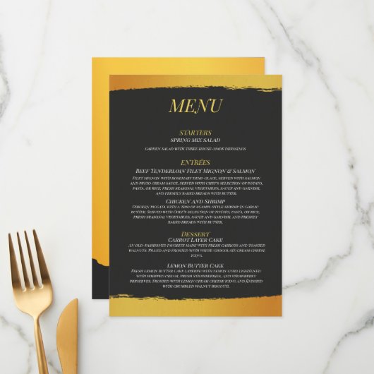 Menu de mariage Midnight Gold (Devant/Arrière en situation)