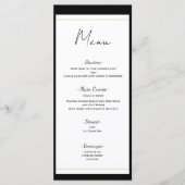 Menu de mariage minimal moderne noir blanc or (Devant)