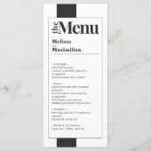 Menu de mariage minimal noir & blanc élégant (Devant)