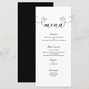 Menu de mariage minimal noir et blanc Modern Heart