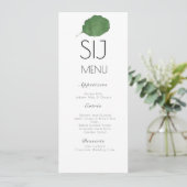 Menu de mariage minimaliste aquarelle feuille (Debout devant)