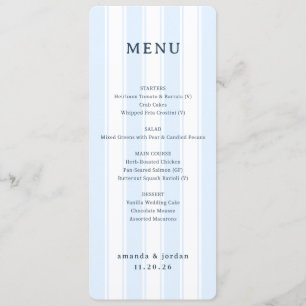 Menu de mariage minimaliste bleu élégant