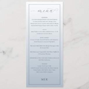 Menu de mariage minimaliste bleu élégant