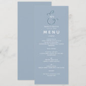 Menu de mariage minimaliste bleu poussiéreux (Devant / Derrière)