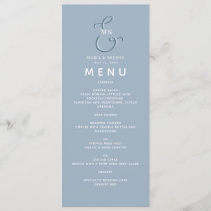 Menu de mariage minimaliste bleu poussiéreux