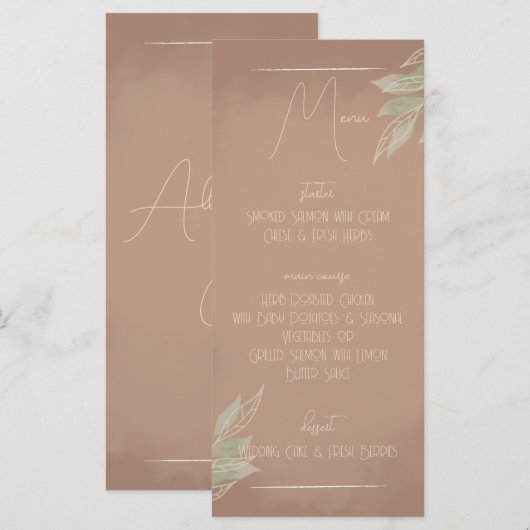 Menu de mariage minimaliste boho terracotta (Devant / Derrière)