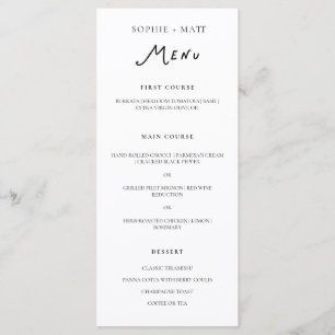 Menu de mariage minimaliste calligraphié fantaisis