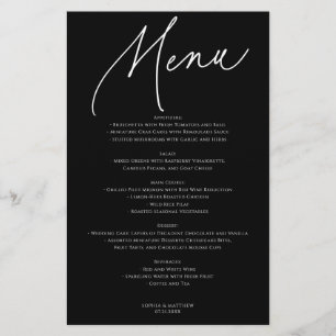 Menu de mariage minimaliste Calligraphie Noir