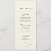 Menu de mariage minimaliste calligraphique ivoire (Devant)