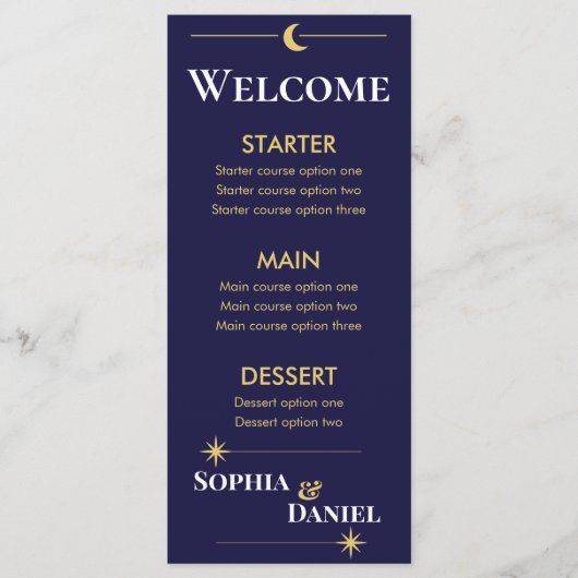 Menu de mariage minimaliste céleste (Devant)