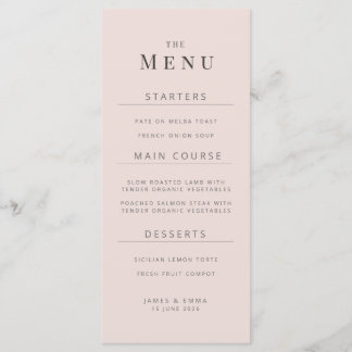 Menu de mariage minimaliste | Douceur chaleureuse
