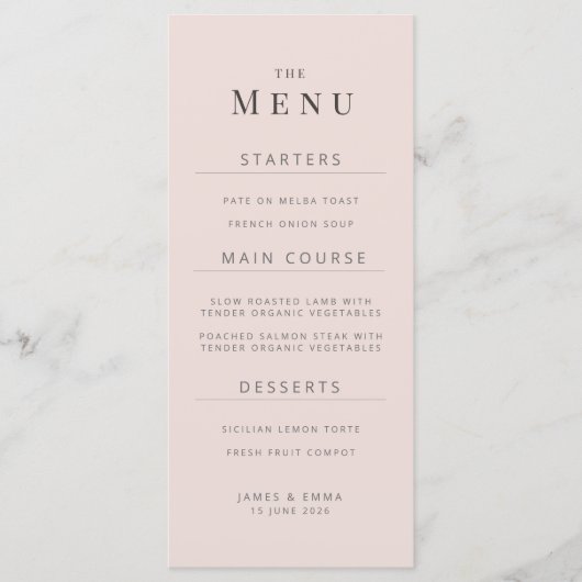 Menu de mariage minimaliste | Douceur chaleureuse (Devant)