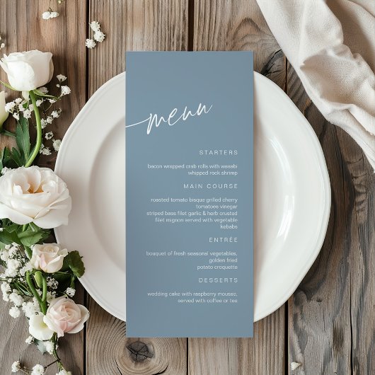Menu de Mariage minimaliste Dusty Blue