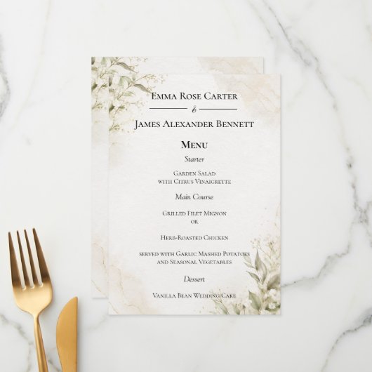 Menu de mariage minimaliste élégant (Devant/Arrière en situation)