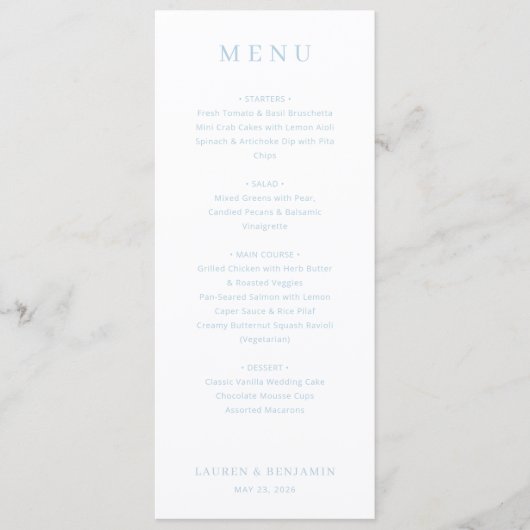 Menu de mariage minimaliste élégant (Devant)