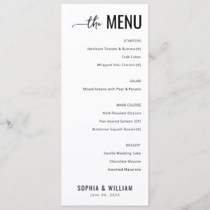 Menu de mariage minimaliste élégant noir et blanc