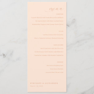 Menu de mariage minimaliste élégant pêche