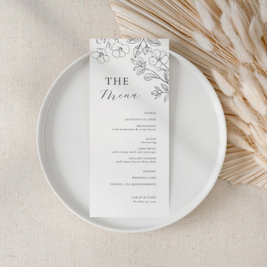 Menu de mariage minimaliste floral