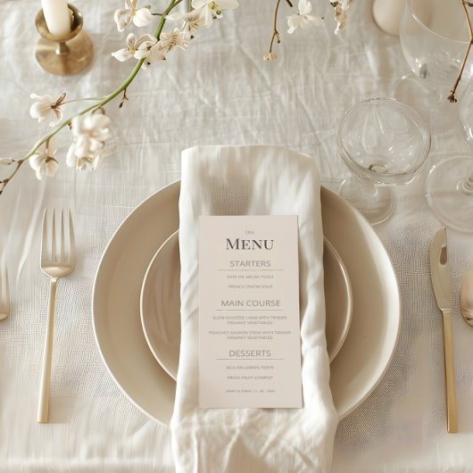 Menu de mariage minimaliste Latte doux